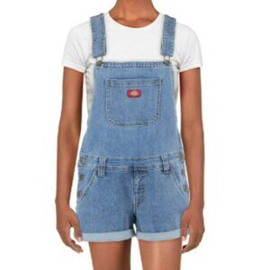 Dickies Light Blue Denim Rolled Cuff Short Overalls Size Medium